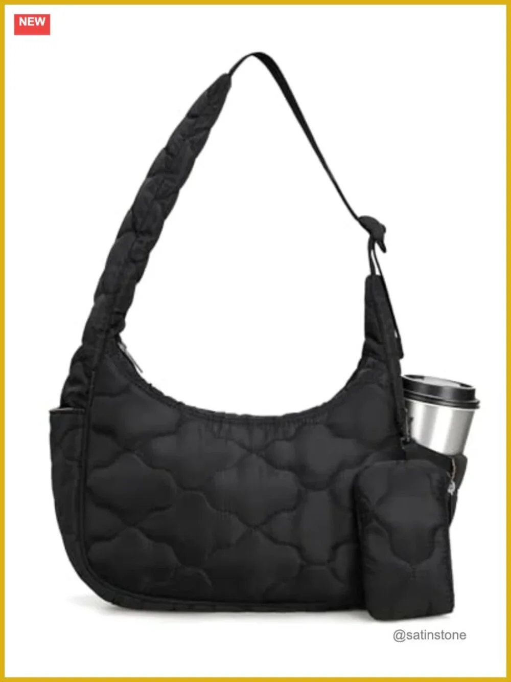 Small Puffer Crescent Shoulder Bag Quilted Nylon Purse with Adjustable Strap
